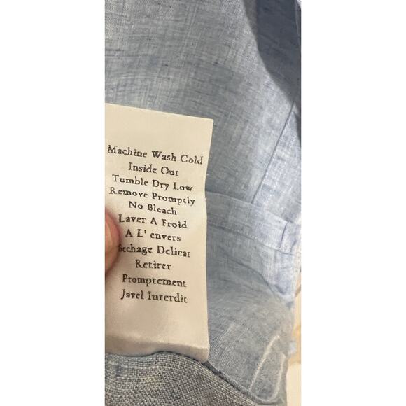 Frank & Eileen Hunter Blue Linen Shirt Dress Button Front Size Small $398 - Picture 8 of 8